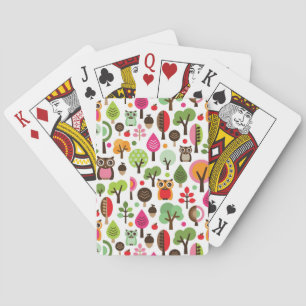 Jeu De Cartes motif rétro de hibou à feuilles roses