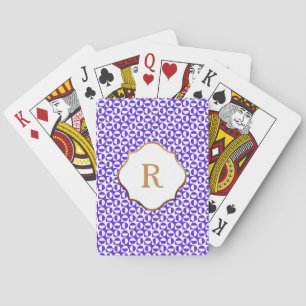 Jeu De Cartes Motif Rétro Diagonal Blanc Violet Monogramme Doré