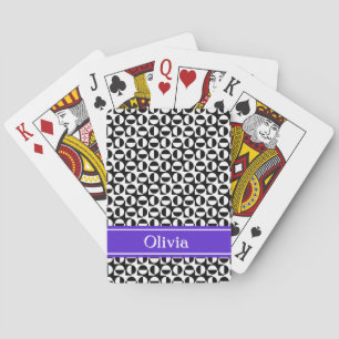 Jeu De Cartes Motif Rétro Diagonal Noir et Blanc avec Bande Viol