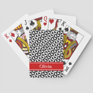 Jeu De Cartes Motif rétro en diagonale noir et blanc avec bande