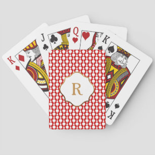 Jeu De Cartes Motif Rétro Rouge avec Cercles Blancs et Monogramm