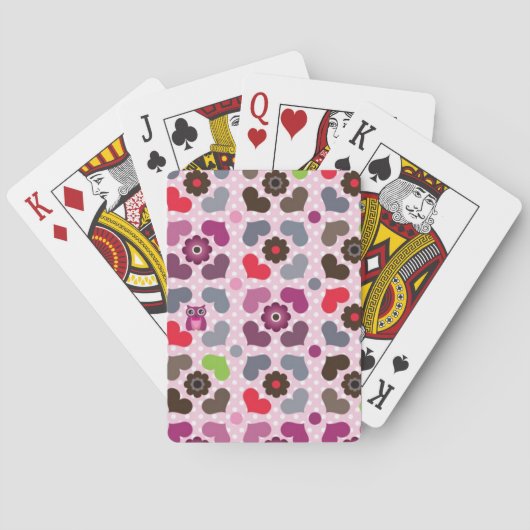 Jeu De Cartes motif rose de fleurs et de hiboux (dos)