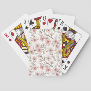 Jeu De Cartes Motif Sakura en fleurs de cerises roses sur blanc