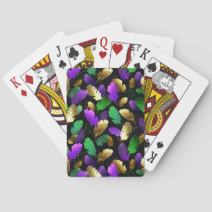 Jeu De Cartes Motif sans couture avec des plumes de Mardi Gras