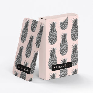 Jeu De Cartes Motif Tropical Grey & Rose Ananas Avec Nom