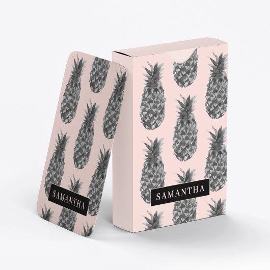 Jeu De Cartes Motif Tropical Grey & Rose Ananas Avec Nom
