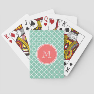 Jeu De Cartes Motif vert en bon état de Quatrefoil, monogramme