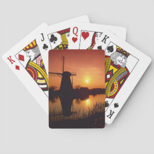 Jeu De Cartes Moulins à vent au coucher du soleil, Kinderdijk, P