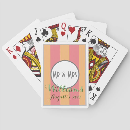 Jeu De Cartes MR & MRS, DATE DE MARIAGE, rayures MELON & MANGO, (dos)