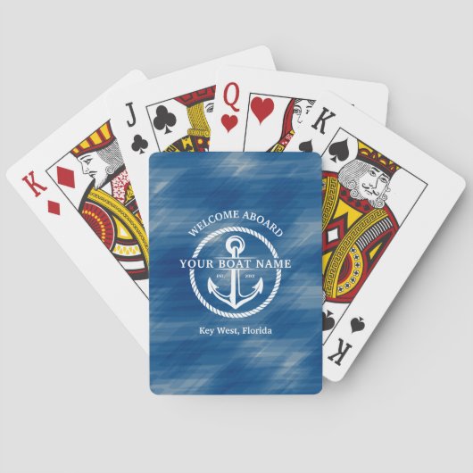 Jeu De Cartes Nautical Navy Blue Welcome Aboard Nom du bateau An (dos)