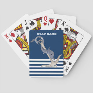 Jeu De Cartes Nautique, Ancre Dolphin Marine Bleu rayé