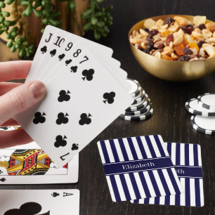 Jeu De Cartes Navy Blanc Rayure Navy Bleu Ruban Nom Monogramme