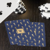 Jeu De Cartes Navy élégant et hippocampes dorés avec initiale
