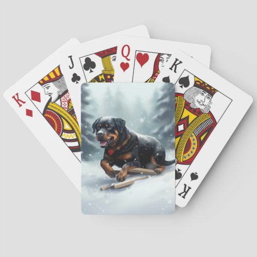 Jeu De Cartes Neige de Noël Rottweiler hiver Oreiller (dos)
