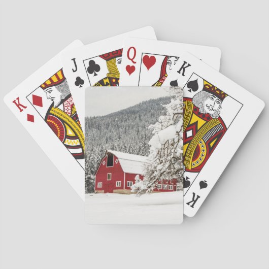 Jeu De Cartes Neige fraîche sur la grange rouge (dos)