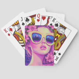Jeu De Cartes Neon Dream Girl avec lunettes de soleil florales