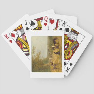 Jeu De Cartes Neuf Greyhounds dans un paysage (huile sur toile)