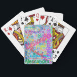 Jeu De Cartes N'Importe Quel Nom Coller Les Cartes De Lecture<br><div class="desc">Ces cartes ont votre nom écrit sur elles ! Ce jeu de cartes amusant présente un design girly coloré avec un collage du nom de votre choix apparaissant dans de nombreuses polices et couleurs différentes. Les noms sont affichés sur un arrière - plan bleu avec des fleurs colorées. Un cadeau...</div>