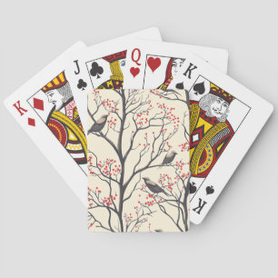 Jeu De Cartes Noël rustique Oiseaux Baies rouges Crème