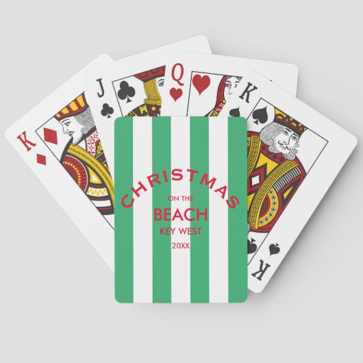 Jeu De Cartes Noël Sur La Plage Green Cabana Stripe (dos)