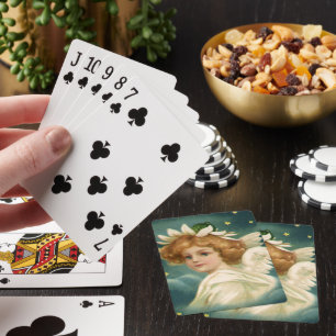 Jeu De Cartes Noël vintage, ange victorien avec étoiles dorées