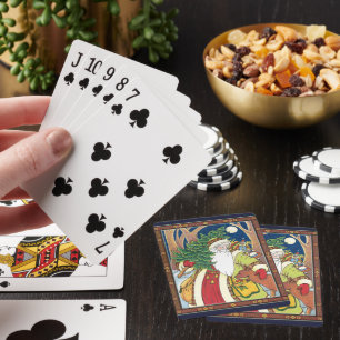 Jeu De Cartes Noël vintage, le Père Noël Cerf en forêt