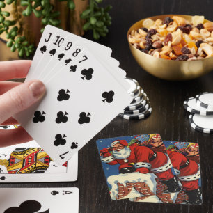 Jeu De Cartes Noël vintage, le Père Noël descend dans la cheminé