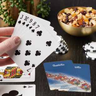 Jeu De Cartes Noël vintage, Père Noël volant avec son traîneau e