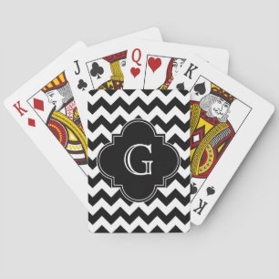 Jeu De Cartes Noir blanc Chevron noir Quatrefoil Monogramme