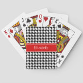 Jeu De Cartes Noir Blanc Houndstooth Nom rouge Monogramme (dos)
