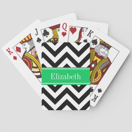 Jeu De Cartes Noir Blanc LG Chevron Nom Emerald Monogramme (dos)