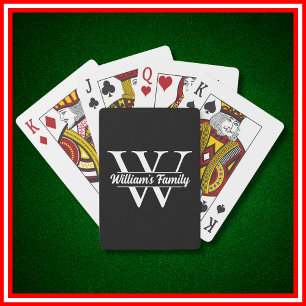 Jeu De Cartes Noir et Blanc Monogramme de nom de famille simpl