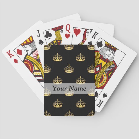 Jeu De Cartes Noir et motif de couronne d'or (dos)