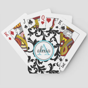 Jeu De Cartes Noir et Turquoise Monogramme Damas Impression