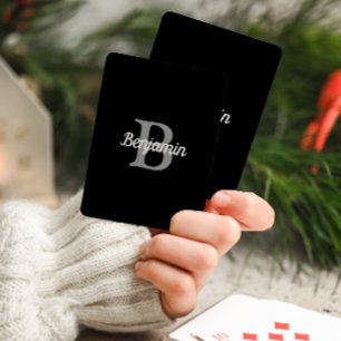 Jeu De Cartes Noir Gris Blanc Rétro Monogramme Personnalisé