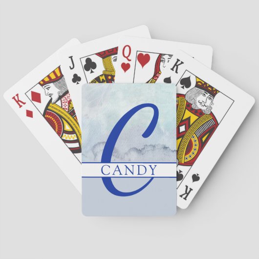 Jeu De Cartes Nom | Aquarelle bleu monogramme (dos)