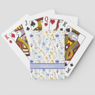 Jeu De Cartes Nom aquarelle élégante de fleur sauvage bleue viol