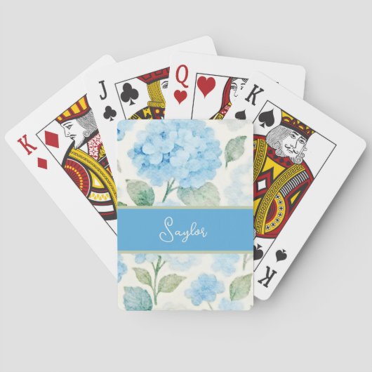 Jeu De Cartes Nom Aquarelle Hydrangea Bleue (dos)