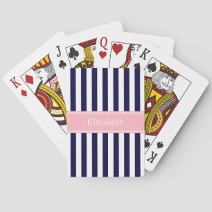 Jeu De Cartes Nom bleu bleu bleu blanc rayure rose Monogramme