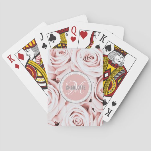 Jeu De Cartes Nom chic de monogramme floral rose (dos)