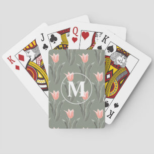 Jeu De Cartes Nom de famille élégant Monogramme Tulipes pêche Pe