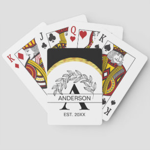 Jeu De Cartes Nom de famille Floral noir et blanc Monogramme