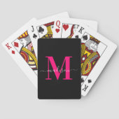 Jeu De Cartes Nom de la famille du monogramme rose chaud noir et (dos)