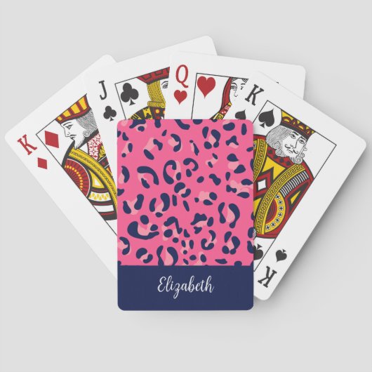 Jeu De Cartes Nom de l'Empreinte de léopard bleu rose (dos)