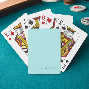 Jeu De Cartes Nom de monogramme girly de script moderne sarcelle