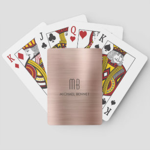 Jeu De Cartes Nom de monogramme métallisé brossé or rose élégant