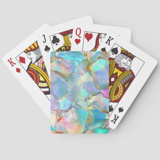 Jeu De Cartes Nom de script blanc sur fond opale (dos)