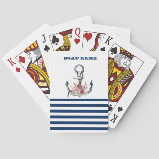 Jeu De Cartes Nom du bateau, Fleurs d'Ancres Bleus de marine (dos)
