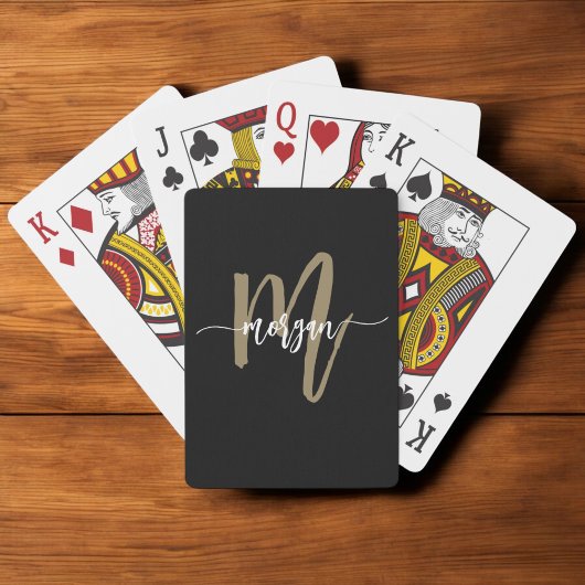 Jeu De Cartes Nom du monogramme Black Gold Modern Script