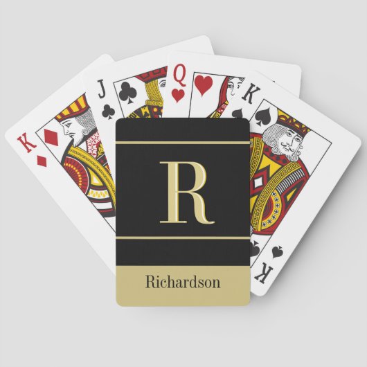 Jeu De Cartes Nom du monogramme d'or noir personnalisé (dos)